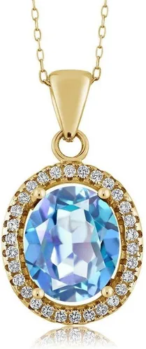 Vista 86 de Gem Stone King Collar con colgante de plata chapada en oro amarillo de 18 quilates de 0.433 x 0.354 in con piedra natal ovalada para mujer