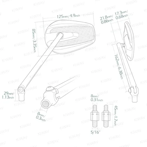 Vista 4 de KiWAV Aftermarket - Espejos retrovisores laterales cónicos de fibra de carbono real, color negro, convexo, ajustable, compatible con Harley XG