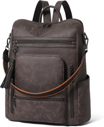 Vista 10 de Shrrie - Mochila vegana de cuero para laptop de 14 pulgadas para mujer, mochila de trabajo, mochila de moda, mochila de viaje, bolso para negocios