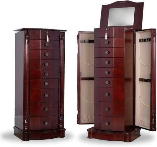 Vista 21 de Hives and Honey Florence Jewelry Armoire - Organizador de almacenamiento de joyas con 8 cajones forrados de fieltro, espejo de tocador, rollos