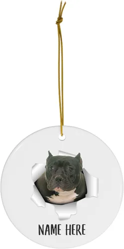 Vista 2 de Personalized Name American Bully Black Christmas Tree Ornaments Circle Ceramic Decorations Gifts for Dog Lovers Owners
