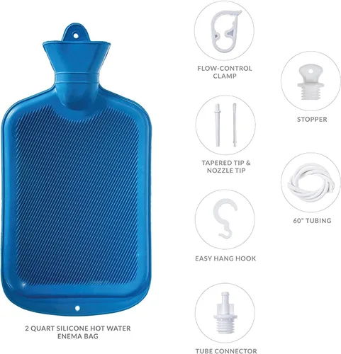 Vista 2 de Kit de bolsa de enema de 2 cuartos de galón con manguera de 5 pies de largo, puntas de varios tamaños y abrazadera de flujo de agua controlable