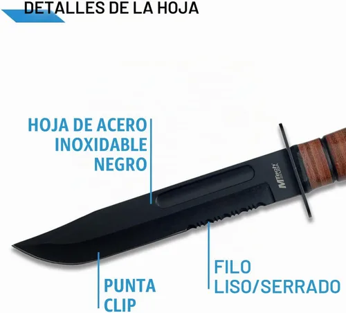 Vista 3 de MTECH USA M-tech USA - Cuchillo de supervivencia de acero inoxidable acanalado de cuero, marrón, pequeño