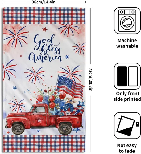 Vista 2 de Giwawa Juego de 2 toallas de mano con diseño de camión americano del 4 de julio, toallas de baño para el Día de la Independencia, suaves