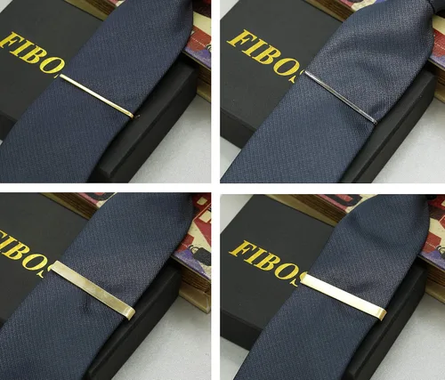 Vista 7 de FIBO STEEL 10 clips de corbata para hombres boda negocios barra de corbata con caja