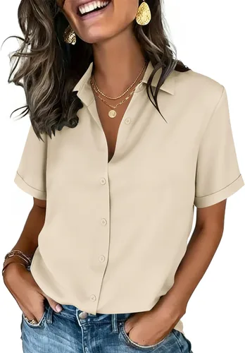 Vista 14 de Zeagoo Camisas con botones para mujer, de manga corta, cuello en V, elegantes y casuales