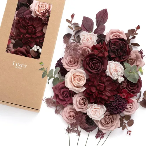 Vista 9 de Ling's moment Combo de flores artificiales de boda, caja de vegetación falsa para ramos de bricolaje, centros de mesa, decoración de espuma de rosa