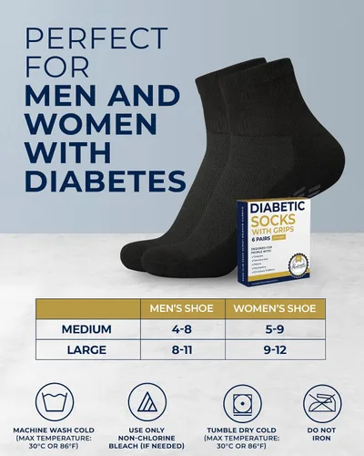 Vista 6 de Pembrook 6 pares de calcetines tobilleros diabéticos para hombres y mujeres con agarres, calcetines de neuropatía de 12 colores para hombres