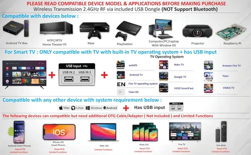 Vista 2 de Controlador Combo de Teclado Mini Inalámbrico con Mando a Distancia, Panel Táctil y Ratón con Retroiluminación RGB para Android TV Box, Smart TV