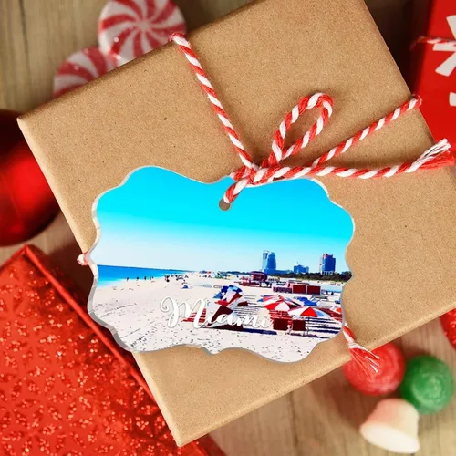 Vista 4 de Florida USA - Adorno de Navidad personalizado 2023 Miami Beach Downtown Cityscape Adornos para árboles de Navidad, acrílico viaje, país, ciudad