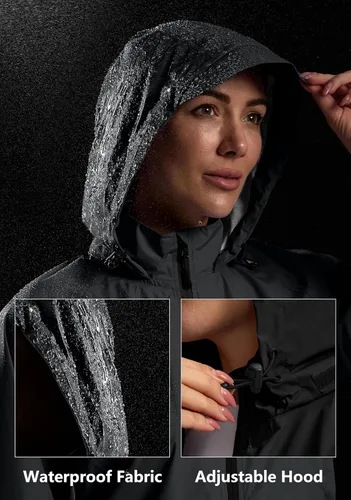 Vista 3 de Bikewa Chaqueta impermeable para mujer, rompevientos, ligera, resistente al viento, reflectante, plegable, con capucha