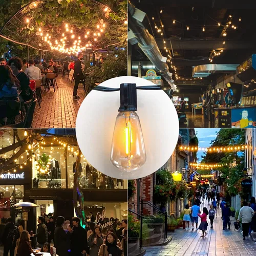 Vista 5 de Achin Luces de Cadena LED Regulables para Exteriores de 100 Pies, Luces de Patio Impermeables con 50+3 Bombillas Irrompibles ST38, Luces de Cadena