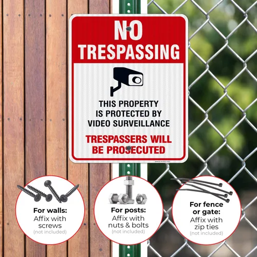 Vista 4 de Señal de videovigilancia No Trespassing, cámara de seguridad CCTV, 24 x 30 pulgadas, 3M EGP reflectante aluminio .080, resistente a la decoloración