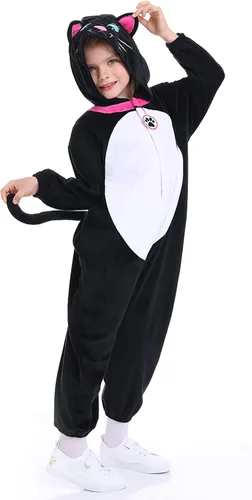 Vista 3 de Disfraz unisex de animales para niños, pijama de animales con capucha de felpa, para Halloween, carnaval, animal, para niños y niñas