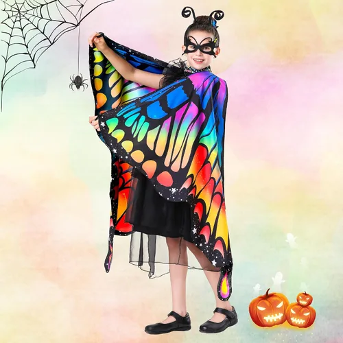 Vista 3 de Tibeha Halloween Butterfly Costume for Adult - Double-Sided Printing Wings Women Kids Girls Cape