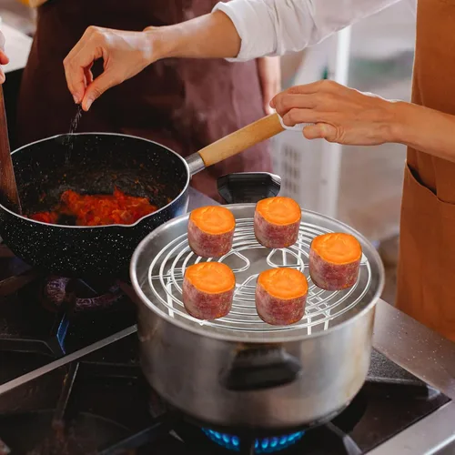Vista 8 de Estante de vapor de acero inoxidable con patas altas, estante de refrigeración redondo multiusos para cocinar al vapor, hornear y cocinar, 7.67 x