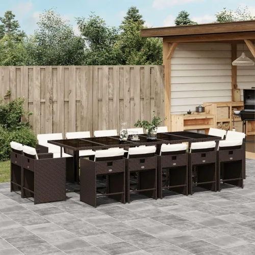 Vista 35 de 9-Piece Patio Dining Set with Cushions Beige Poly Rattan Outdoor Furniture for Garden Backyard Balcony – Foldable Chairs Space Saving Design