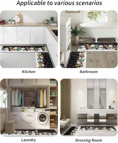 Vista 6 de Tapete de baño de muñeco de nieve negro para bañera, antideslizante, secado rápido y absorbente, tierra de diatomeas, fregadero, dormitorio, cocina