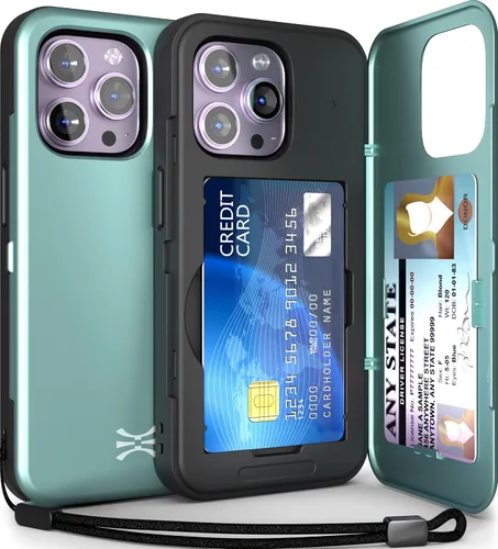 Vista 8 de TORU CX Slim - Funda tipo cartera para iPhone 14 Pro Funda protectora a prueba de golpes resistente con tarjetero oculto y ranura para tarjetas
