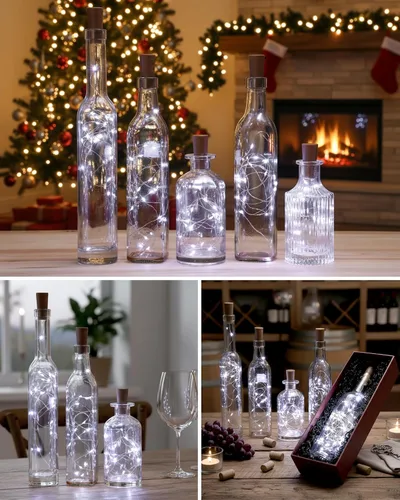 Vista 4 de Hortsun Paquete de 40 luces para botella de vino con cadena de luces de corcho de hadas, funciona con pilas, mini cable plateado de 7 pies, 20 luces