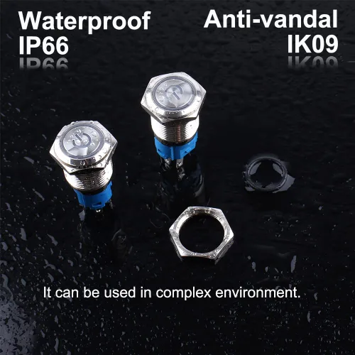Vista 5 de 5 piezas de interruptor de botón de presión de cierre de metal de 16 mm impermeable, carcasa plateada, 12V-24V, 1NO 1NC, encendido/apagado