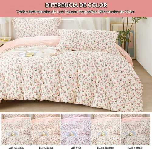 Vista 6 de SAPHREAS Juego de Funda de Edredón de Flores Rosas 2 piezas Algodón Estilo Jardín Campanilla Floral Ropa de Cama Juego de Funda de Edredón 100%