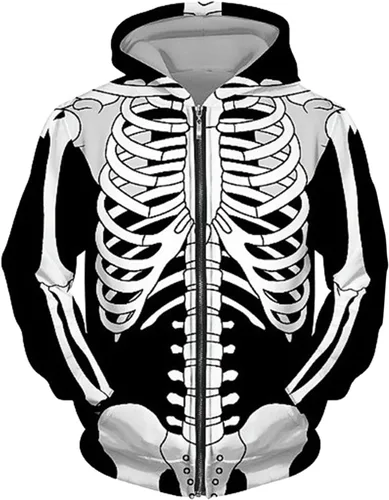 Vista 2 de Vickyleb Sudadera con capucha de Halloween para hombre, manga larga, diseño de esqueleto 3D, conjunto de dos piezas con capucha