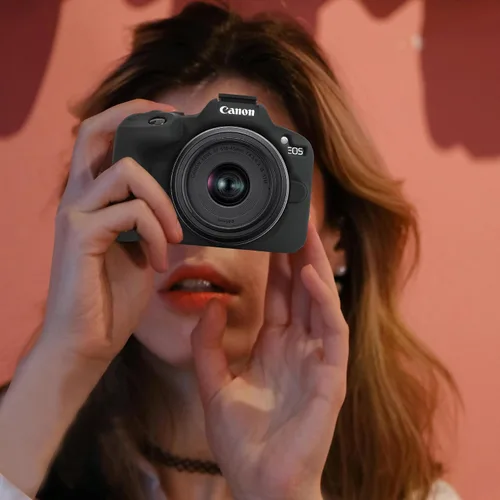 Vista 7 de Canboc Funda de silicona para cámara Canon EOS R50 sin espejo, R50 funda protectora de silicona suave, color negro (solo funda)