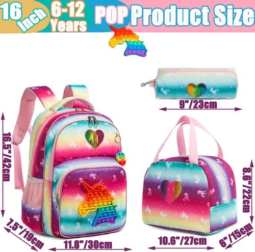 Vista 2 de Mochila para niñas primarias preescolares lonchera para la escuela Bolsa de unicornio