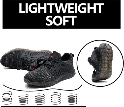 Vista 53 de SUADEX Zapatos deportivos con punta de acero para hombres y mujeres, indestructibles, ligeros, cómodos, antideslizantes, puntera compuesta
