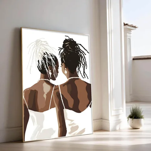 Vista 2 de JCSMHVLA Imágenes de mujeres negras para dormitorio, baño, pinturas minimalistas afroamericanas, arte de pared bohemio para pared de niña negra