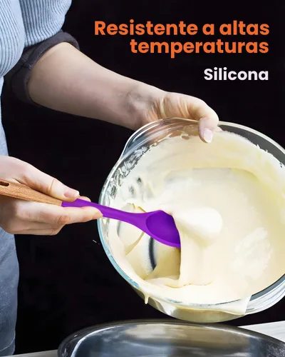 Vista 4 de Cucharas de cocina grandes de silicona, cuchara antiadherente con mango de madera maciza, cucharas de cocina de silicona resistentes al calor
