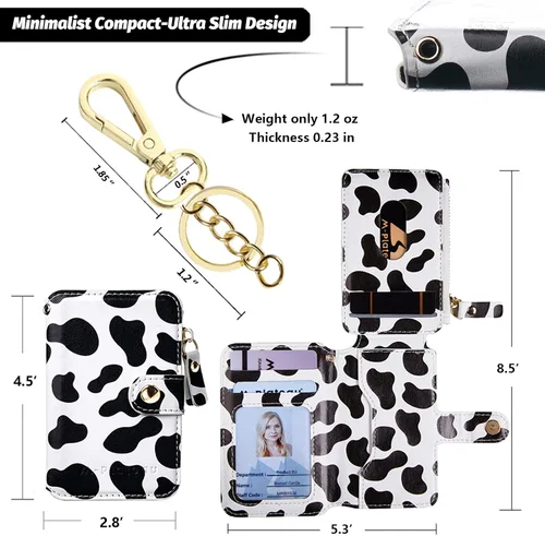 Vista 28 de Cartera con llavero, tarjetero con bloqueo RFID de piel, funda para tarjetas de crédito con cremallera para mujer