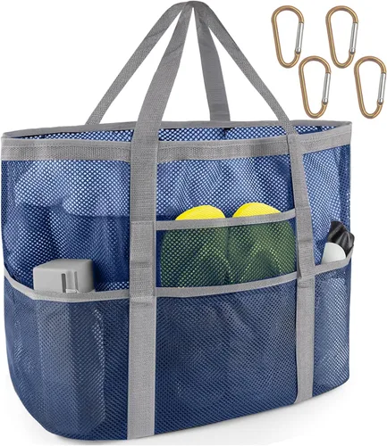 Vista 15 de SRISE Mesh Beach Bag - Large Beach Tote Bag for Family Beach Bag for Toys & Vacation Essentials Negro