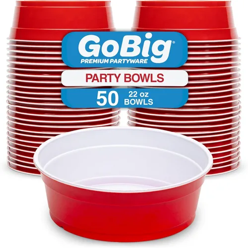 Vista 7 de GoBig Red Party Cup Bowls - Large Disposable Plastic Bowls - 22 oz or 60 oz