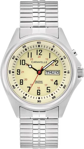 Vista 8 de Caravelle by Bulova - Reloj de cuarzo tradicional de 3 manecillas para hombre con fecha, con luz, acero inoxidable, 1.575 in Correa de cuero