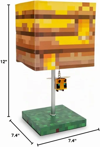 Vista 7 de Minecraft Lámpara de escritorio con bloque de nido de abeja amarilla con extractor de abeja 3D, lámpara de mesa de noche con luz LED de estado