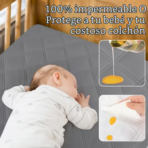 Vista 2 de Yoofoss - Juego de 2 sábanas protectoras impermeables para colchón de cuna, 52 x 28 pulgadas Quilted Soft and Breathable Crib Mattress Pad Cover