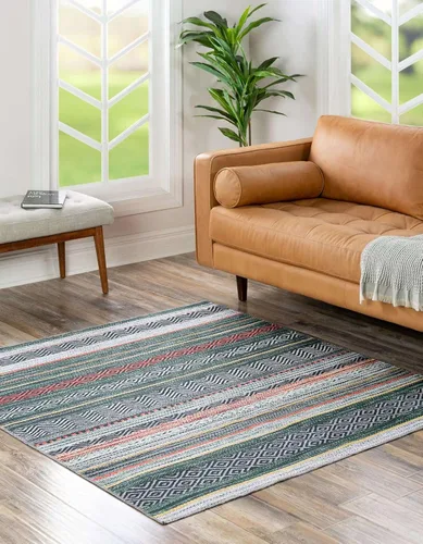 Vista 3 de Unique Loom Yara Collection - Alfombra Axel (7' 10" cuadrada, verde/marfil)