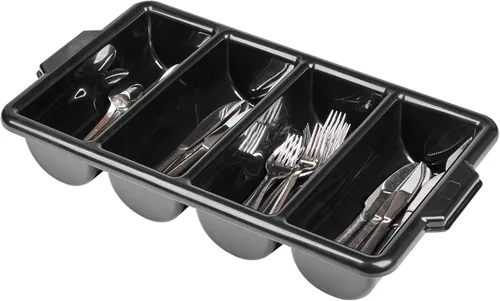 Vista 2 de Restaurantware - Organizador de cubiertos de 21.9 x 14.2 x 3.5 pulgadas, 1 bandeja de cubiertos resistente a las grietas - 4 compartimentos, asas
