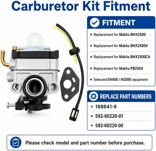 Vista 5 de Hoypeyfiy Reemplazo de carburador para soplador de hojas Makita BHX2500 BHX2500V PB2504 EH450 H2500 BHX2500CA 24.5 cc 168641-9 592-60220-01
