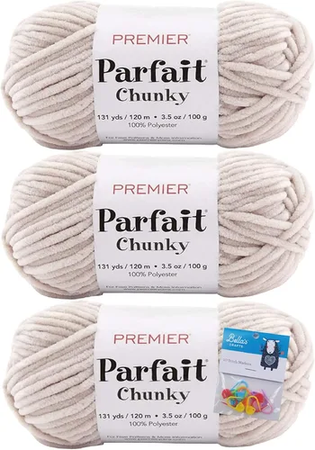 Vista 33 de Premier Yarns Parfait - Paquete de 3 unidades de felpilla gruesa de 3.5 onzas, peso supervoluminoso, paquete de 3 unidades con soportes para punto