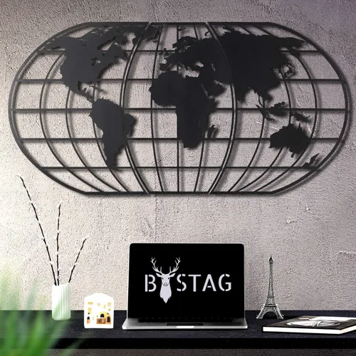 Vista 3 de Tubibu Arte de pared moderno, 100% metal, globo metálico del mapa del mundo, tamaño (23.6 x 47.2 pulgadas), colgante de pared para sala de estar
