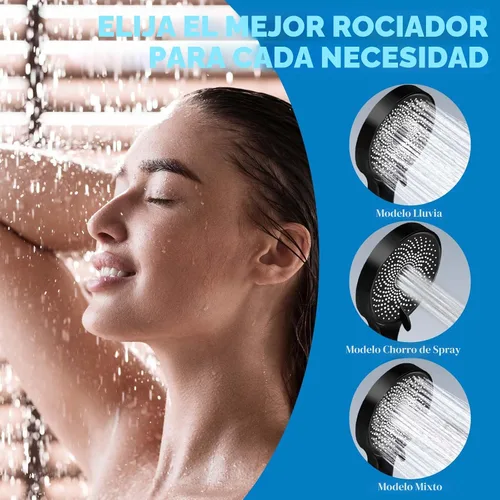 Vista 6 de Cabezal de ducha, cabezal de ducha de lluvia de 8" con combo de rociador de mano y brazo de extensión ajustable/regulador de flujo de 3 vías/sistema