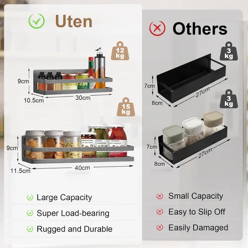 Vista 2 de Uten Estante grande para especias para refrigerador, paquete de 2 estantes magnéticos fuertes, organizador de refrigerador movible para cocina