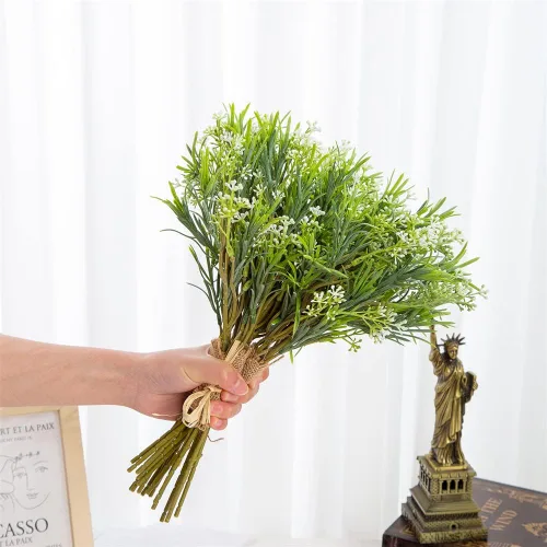 Vista 3 de 18 piezas/lote de plantas artificiales de seda de plástico, hojas de eucalipto, ramas, ramas, arreglo de corona, mesa para el hogar, jardín, boda