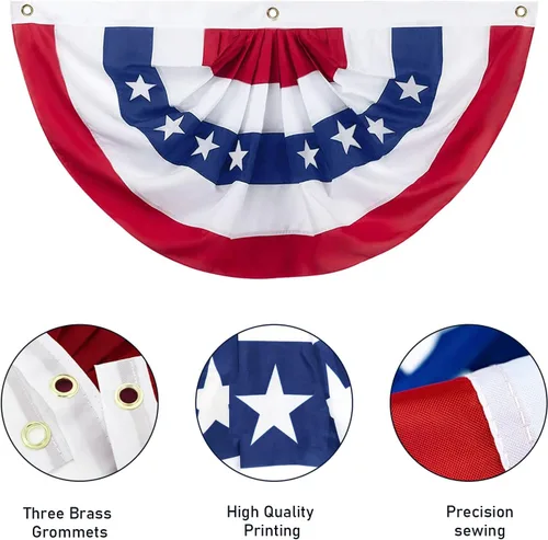 Vista 3 de 3 banderas plisadas americanas de 3 x 6 pies, Día de los Caídos y 4 de Julio, decoración patriótica de interiores y exteriores para porche y jardín