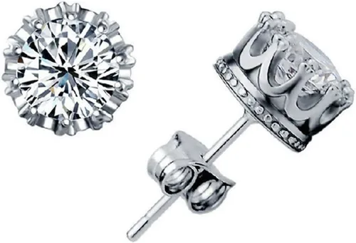 Vista 3 de Pendientes chapados en oro de 18 quilates con corona de moda, para mujer, Brincos De Prata, plata de ley, con cristales de doble tuerca Taoqiao