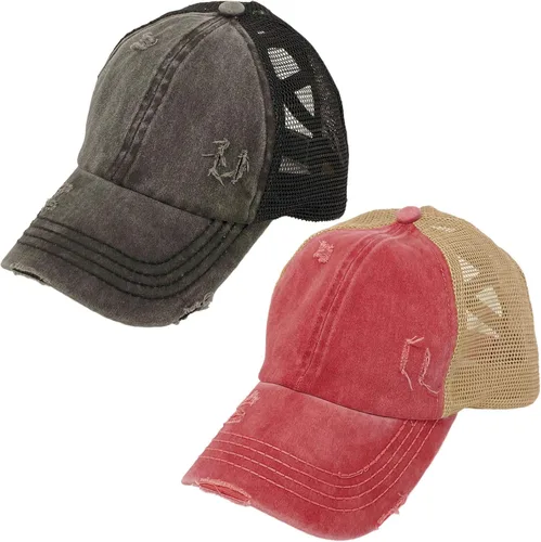 Vista 2 de C.C - Gorra de béisbol con malla y tirantes cruzados con espacio para cola de caballo o peinado desordenado, Beísbol, talla única , 1 negro