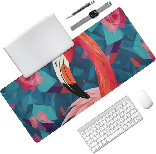 Vista 2 de Alfombrilla de mouse grande con diseño de flamenco para juegos de 35.5 x 16 pulgadas, base antideslizante, resistente al agua, ideal para jugadores